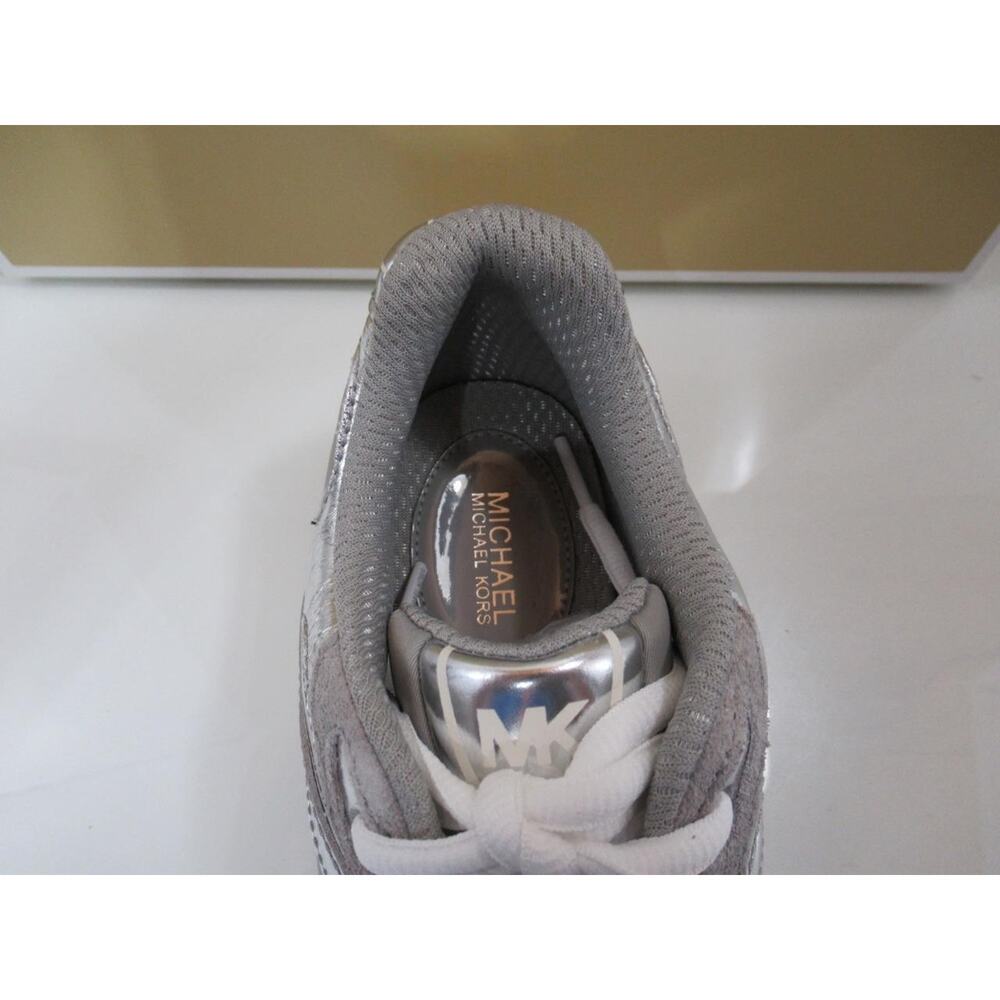 Michael Kors Leo Trainer Lace Up Sneakers MK Signature Silver - Picture 8 of 11